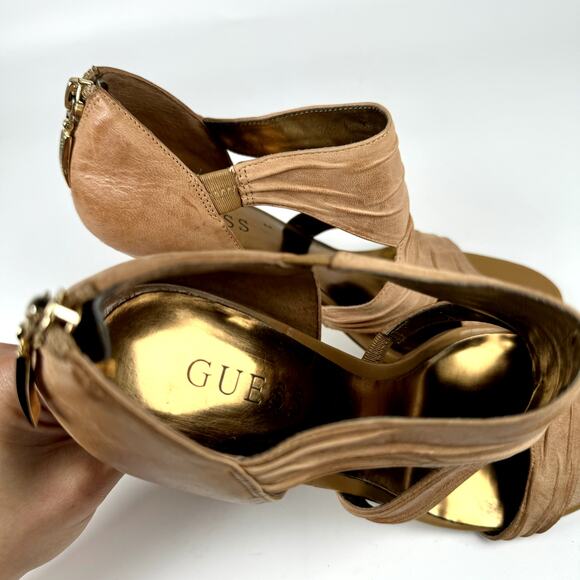 GUESS Women’s Strappy High Heel Sandals Tan Leather Open Toe Pumps Size 7.5 - Picture 10 of 10